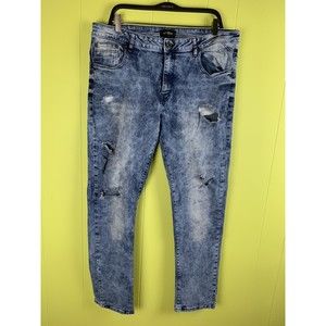 WT 02 Mens Jeans Size 38x32 Stretch Acid Blue Distressed